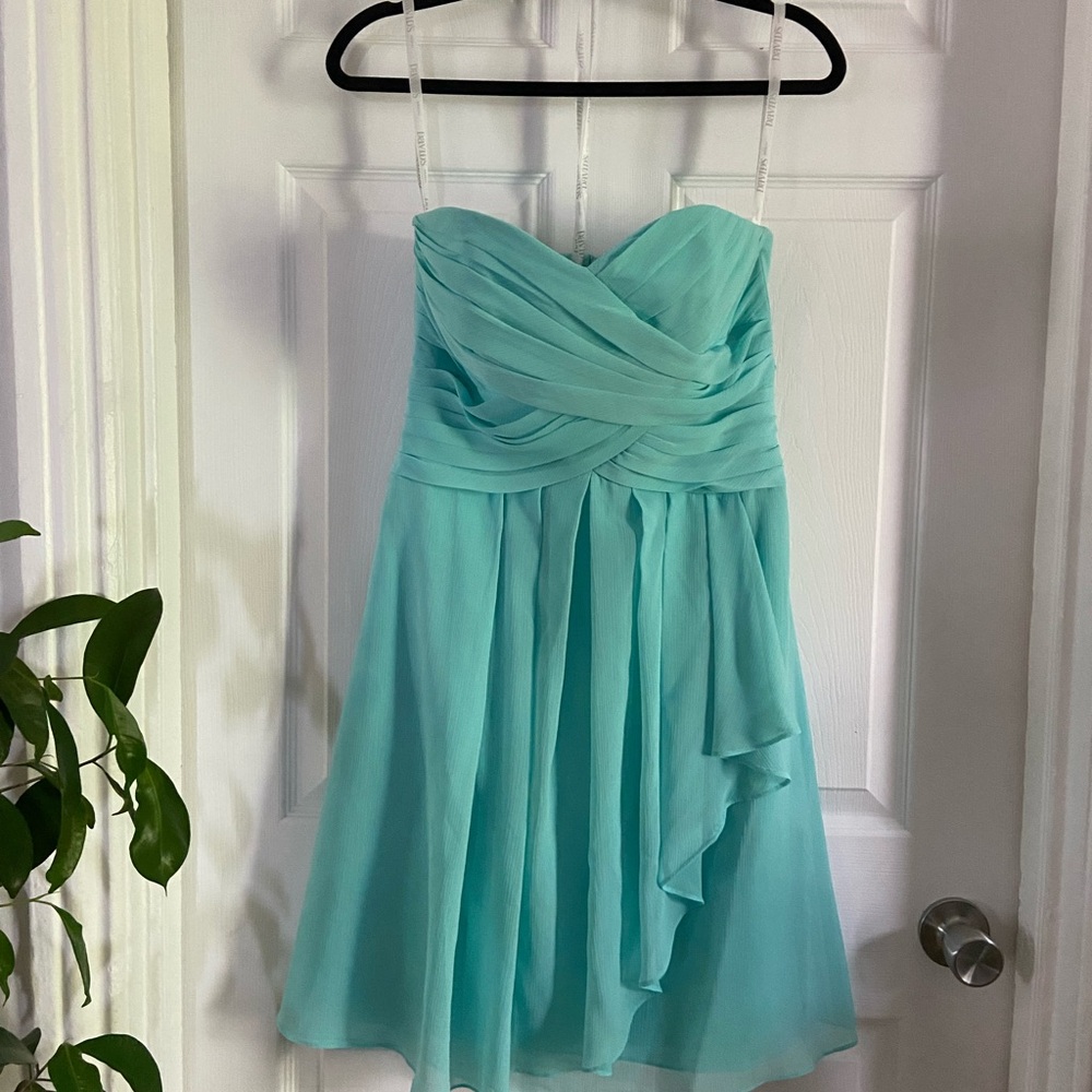 DAVID’s BRIDAL Elegant Aqua Strapless Dress
